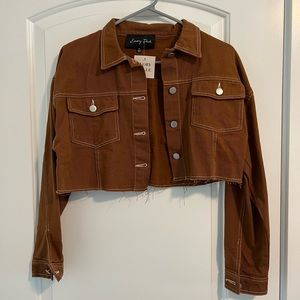 NWT Brown Cropped Jacket w/ Frayed Hem